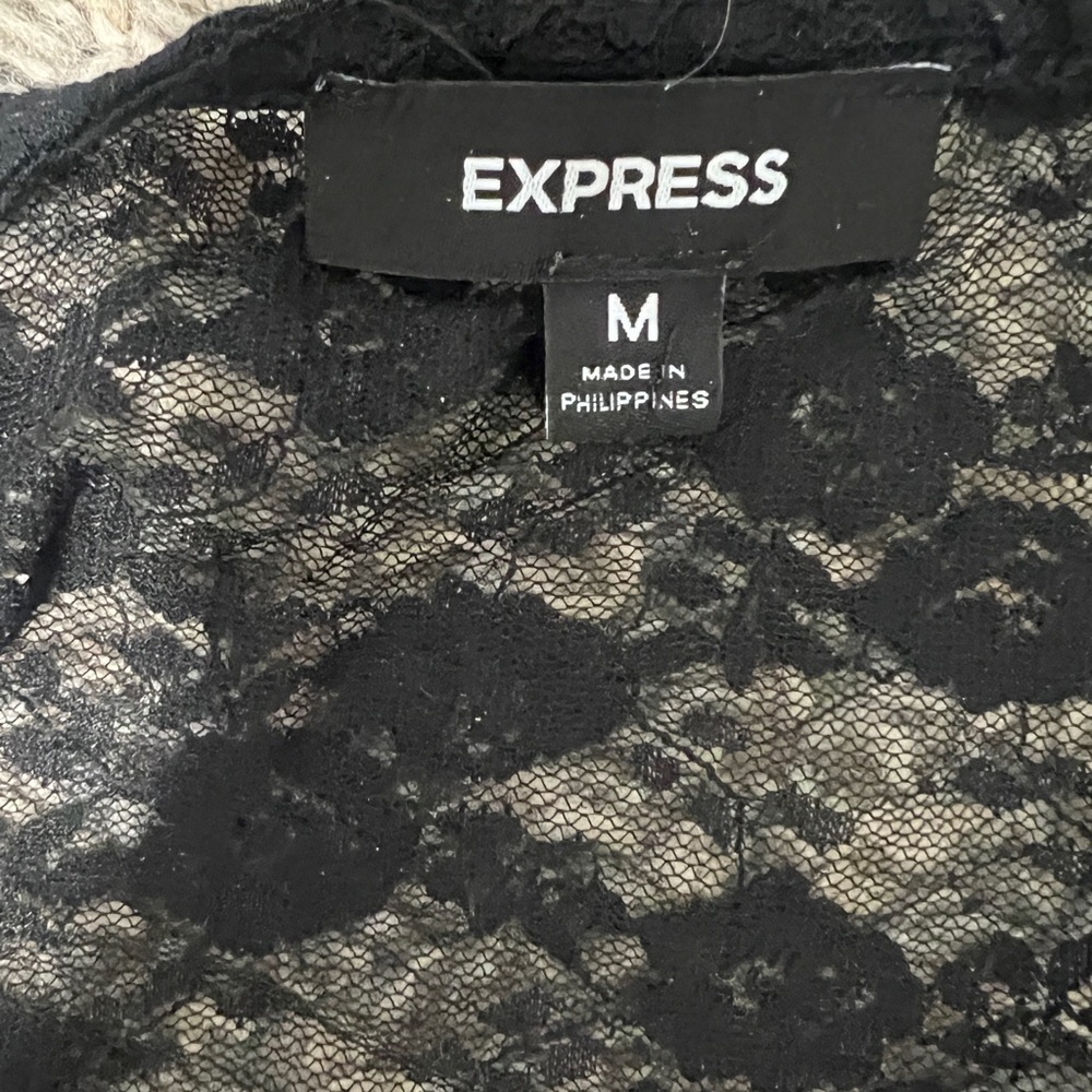 Express Black Lace Cinched Puff Short Sleeves Blouse Top - Picture 6 of 9